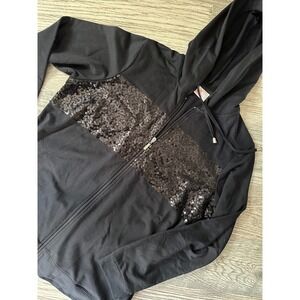Quacker Factory Black Sequin Embellished Zip Up Hoodie Women's Medium M‎